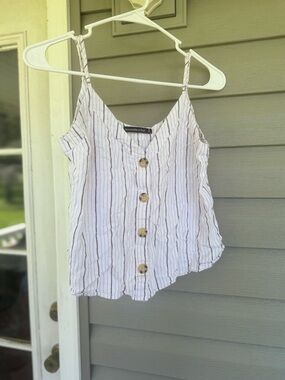 Abercrombie & Fitch White Striped Button-Front Tank